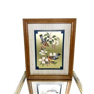 Vintage "Birds on Dogwood" Framed & Signed Print William J. Whiteside Gold Foil